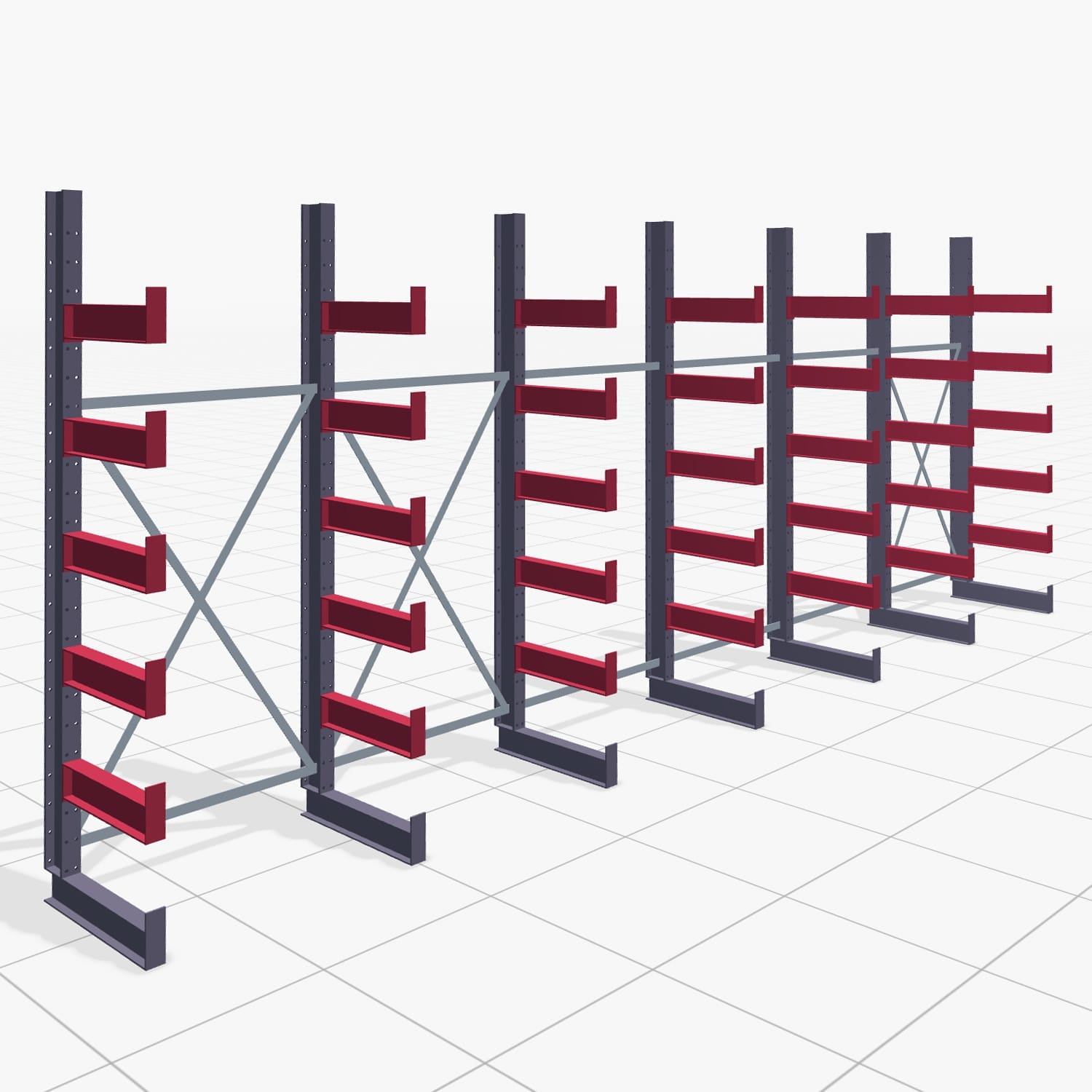 Kragarmregale Handbedient KHX 3000, H: 2.500 mm, B: 6070 mm, Armlänge: 500 mm (900 kg), Einseitige Nutzung