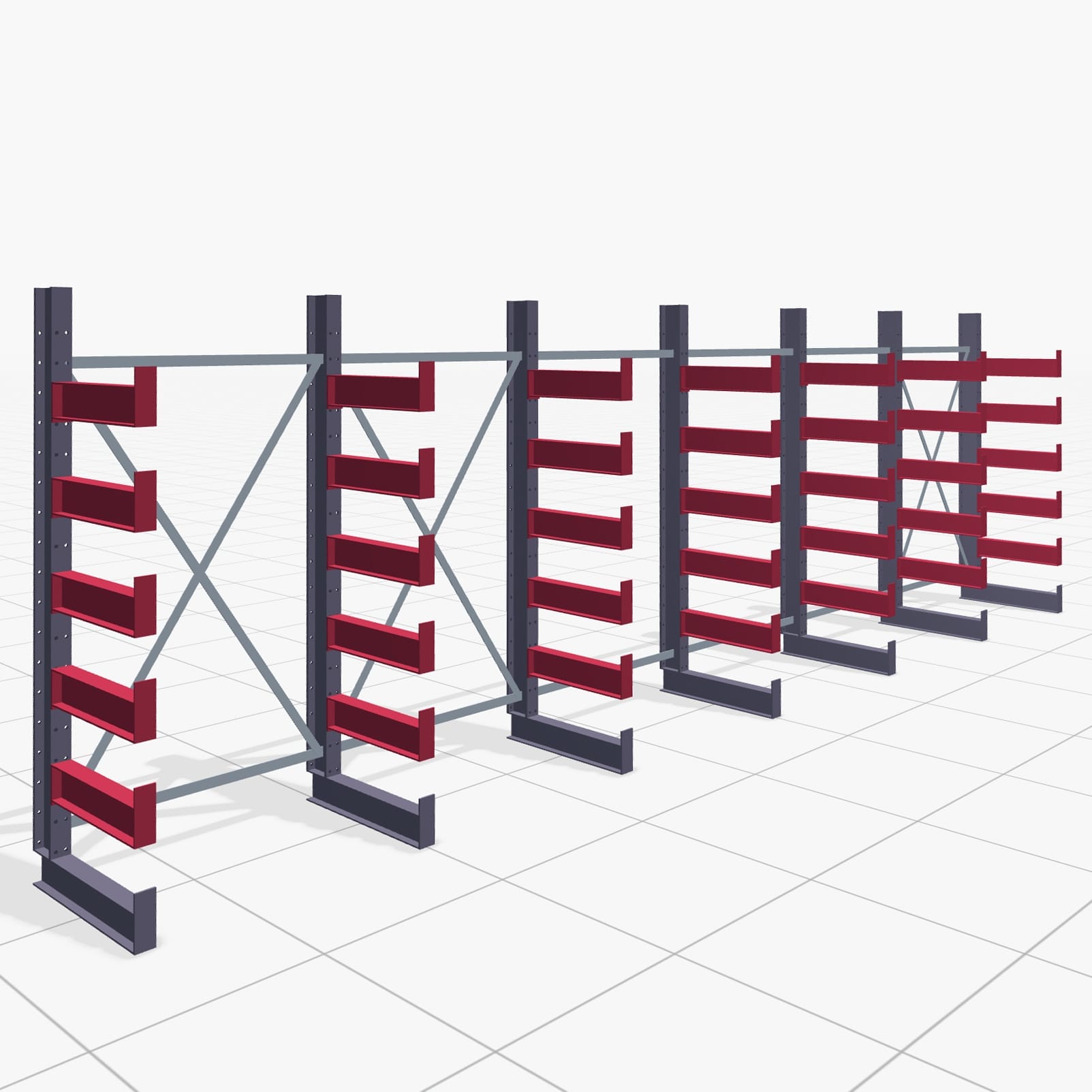 Kragarmregale Handbedient KHX 3000, H: 2.000 mm, B: 6070 mm, Armlänge: 500 mm (900 kg), Einseitige Nutzung