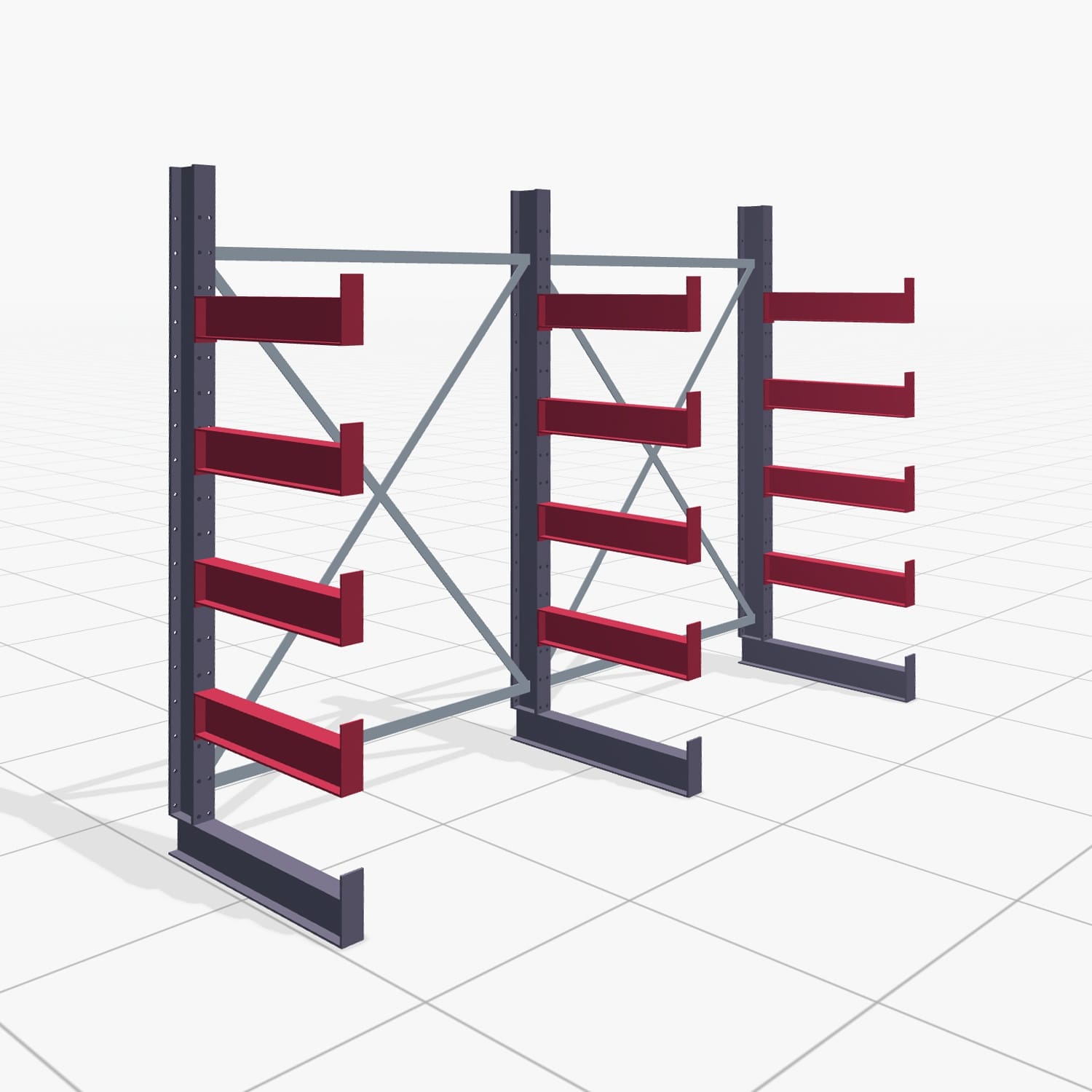 Kragarmregale Handbedient KHX 3000, H: 2.000 mm, B: 2636 mm, Armlänge: 600 mm (750 kg), Einseitige Nutzung