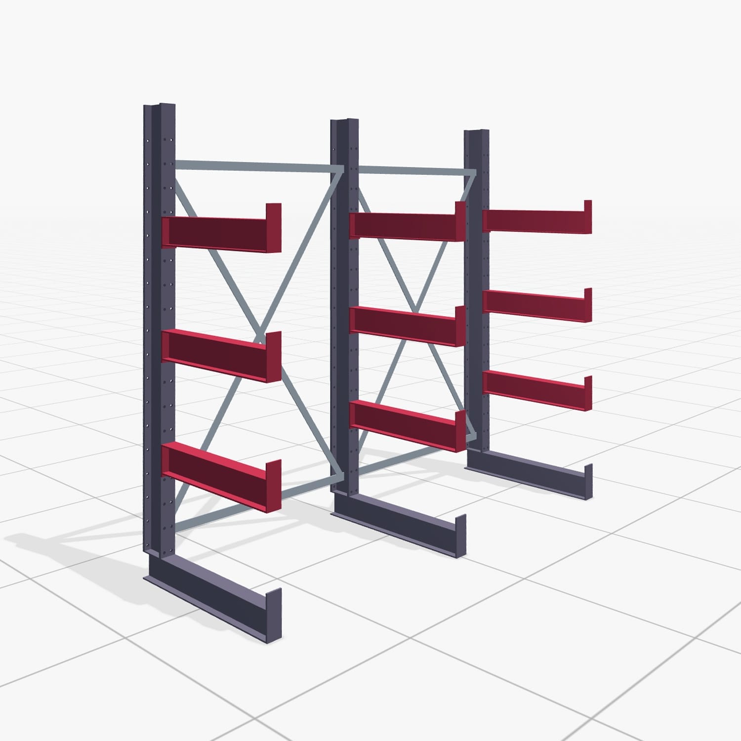 Kragarmregale Handbedient KHX 3000, H: 2.000 mm, B: 2066 mm, Armlänge: 600 mm (750 kg), Einseitige Nutzung