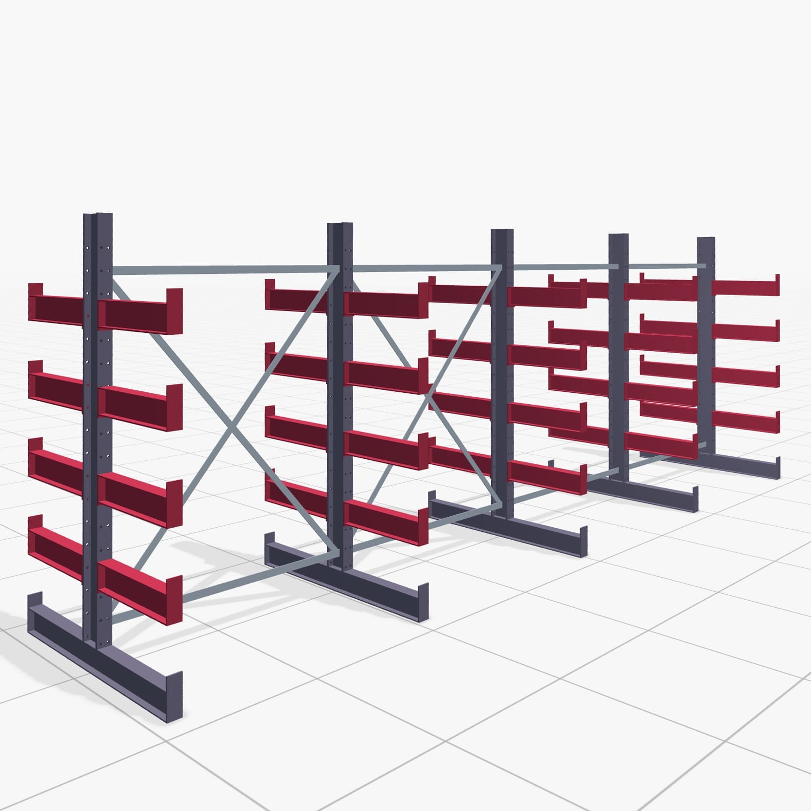 Kragarmregale Handbedient KHX 3000, H: 2.000 mm, B: 5208 mm, Armlänge: 500 mm (900 kg), Zweiseitige Nutzung
