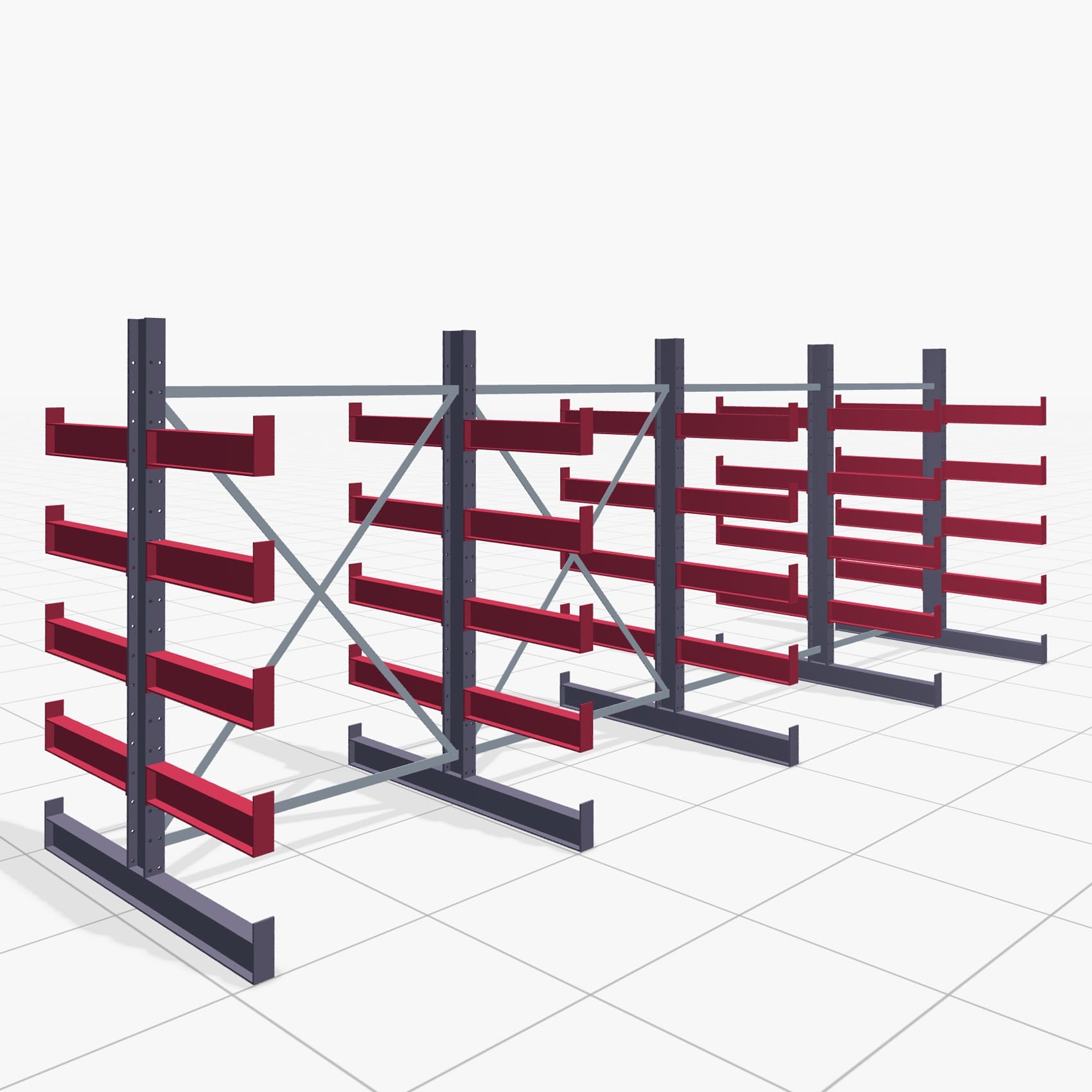 Kragarmregale Handbedient KHX 3000, H: 2.000 mm, B: 5208 mm, Armlänge: 600 mm (750 kg), Zweiseitige Nutzung