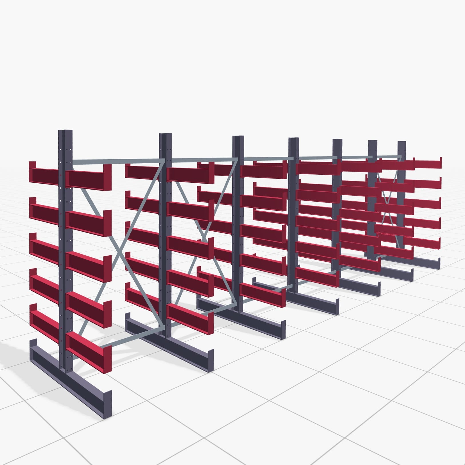 Kragarmregale Handbedient KHX 3000, H: 2.000 mm, B: 6070 mm, Armlänge: 600 mm (750 kg), Zweiseitige Nutzung