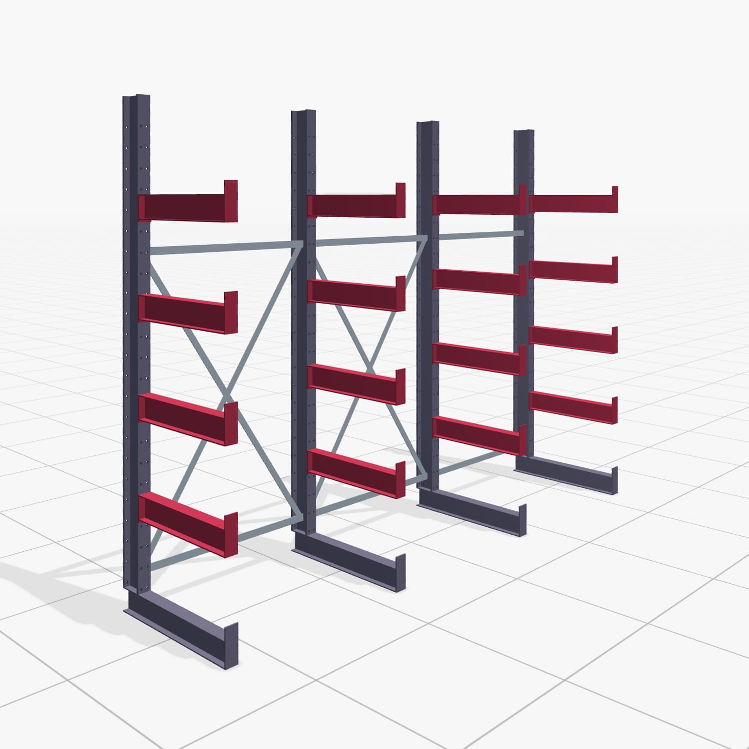 Kragarmregale Handbedient KHX 3000, H: 2.500 mm, B: 3067 mm, Armlänge: 600 mm (750 kg), Einseitige Nutzung