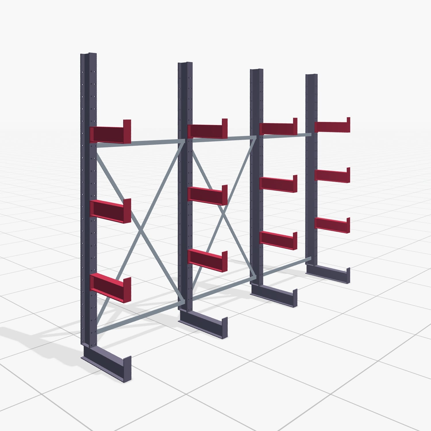 Kragarmregale Handbedient KHX 3000, H: 2.500 mm, B: 3067 mm, Armlänge: 400 mm (1.120 kg), Einseitige Nutzung