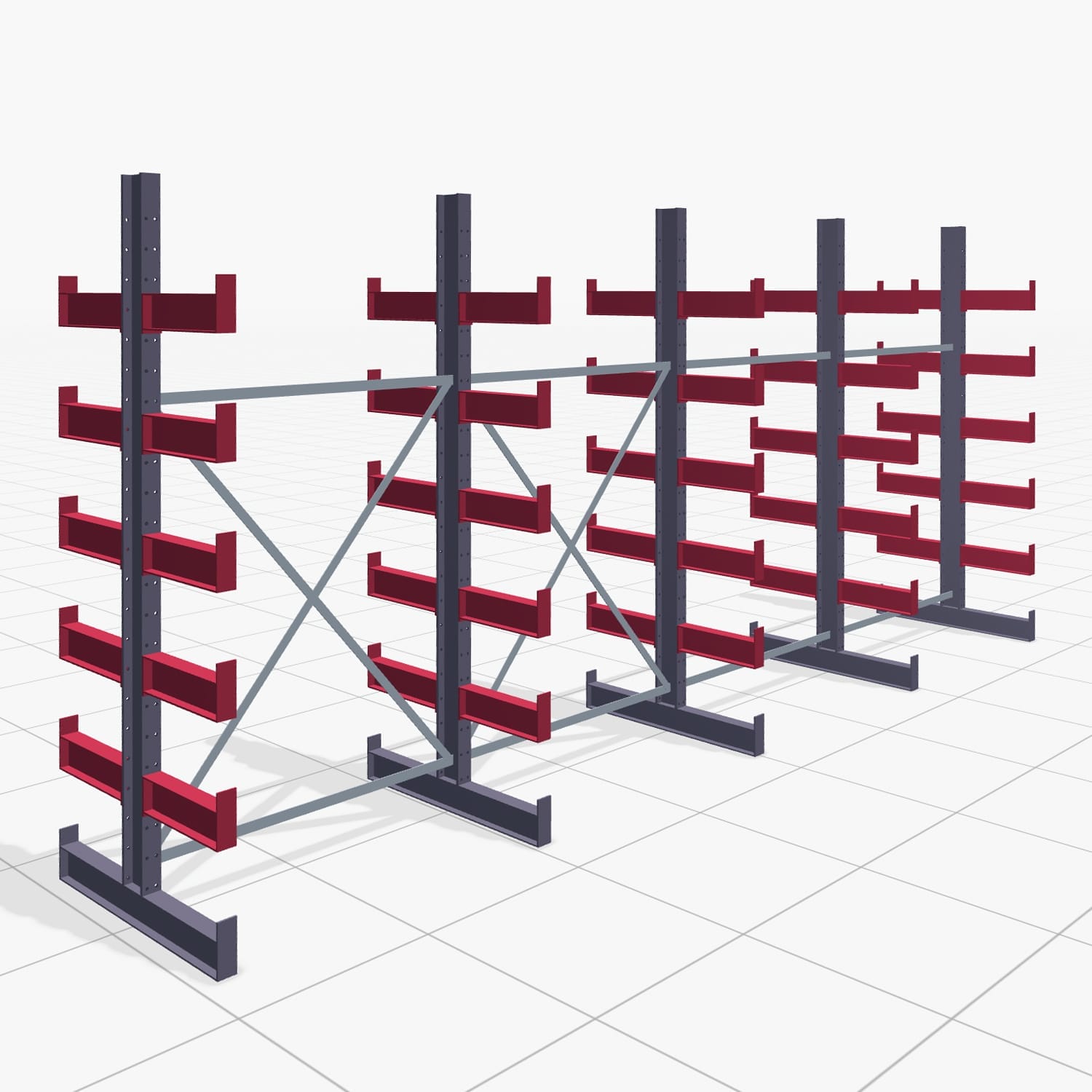 Kragarmregale Handbedient KHX 3000, H: 2.500 mm, B: 5208 mm, Armlänge: 800 mm (560kg), Zweiseitige Nutzung