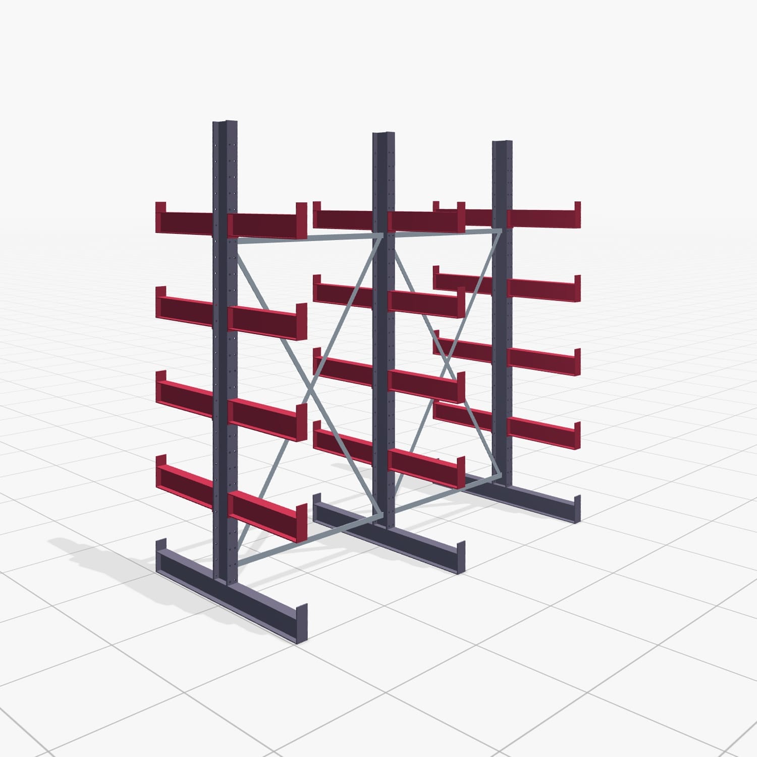 Kragarmregale Handbedient KHX 3000, H: 3.000 mm, B: 2645 mm, Armlänge: 800 mm (560kg), Zweiseitige Nutzung