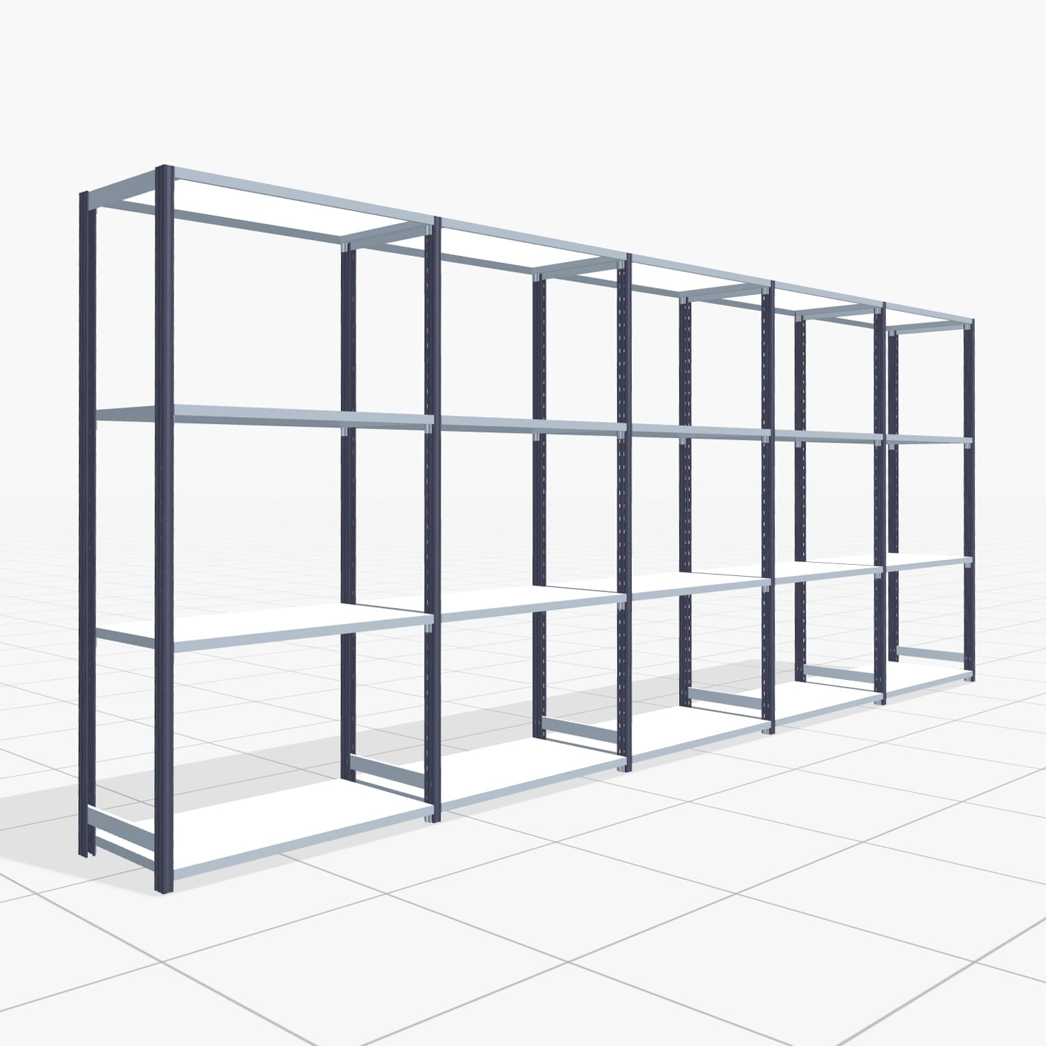 Fachbodenregal FBX 4000, H: 2.000 mm, B: 5.017 mm mm, T: 500 mm, Ebenen: 4