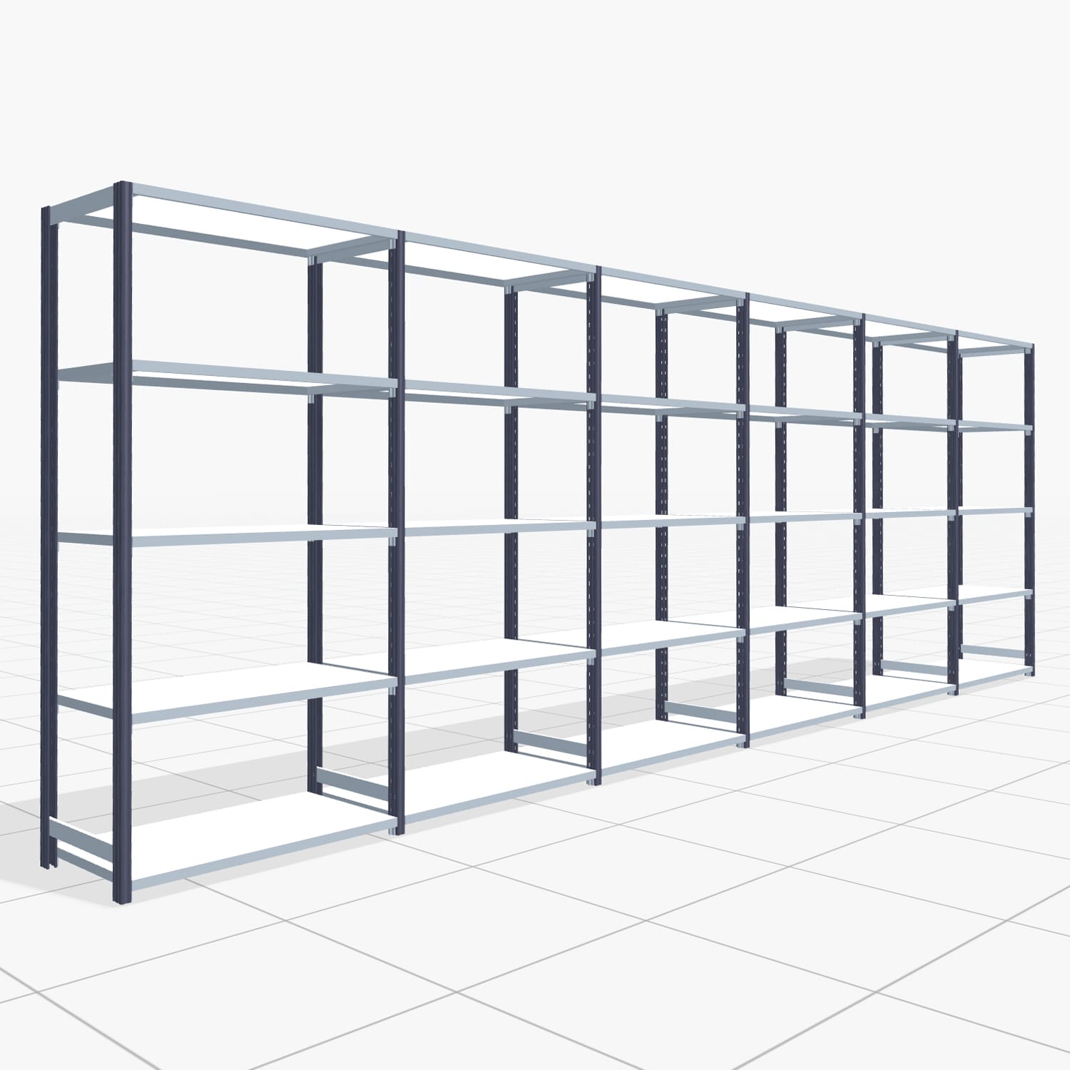 Fachbodenregal FBX 4000, H: 2.000 mm, B: 6.014 mm mm, T: 500 mm, Ebenen: 5
