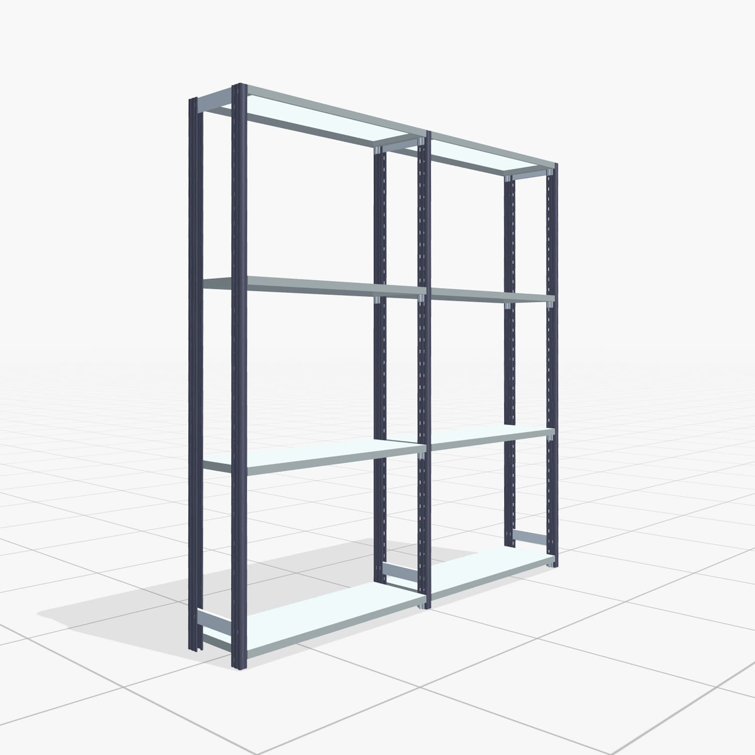 Fachbodenregal FBX 4000, H: 2.000 mm, B: 2.026 mm mm, T: 300 mm, Ebenen: 4