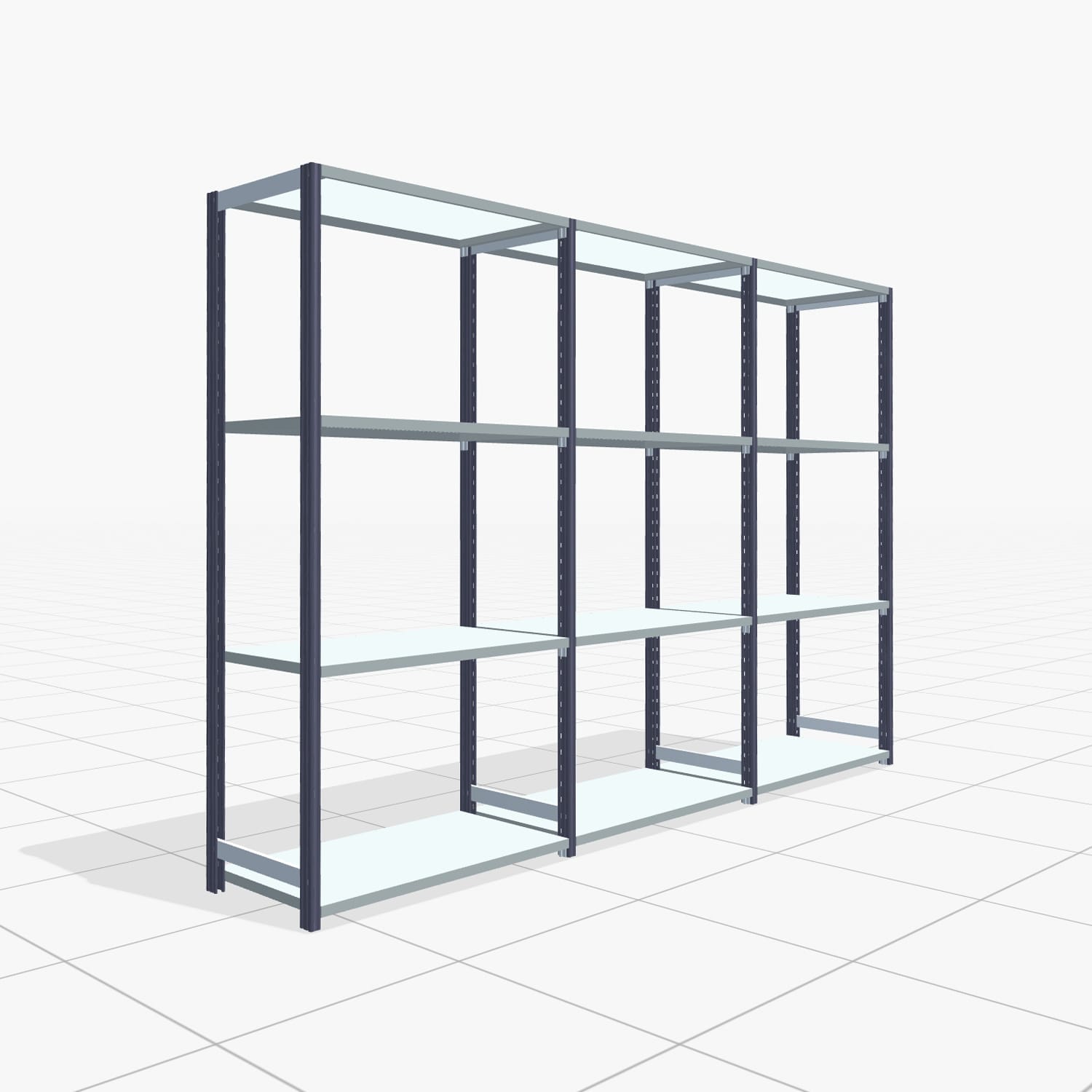 Fachbodenregal FBX 4000, H: 2.000 mm, B: 3.023 mm mm, T: 500 mm, Ebenen: 4