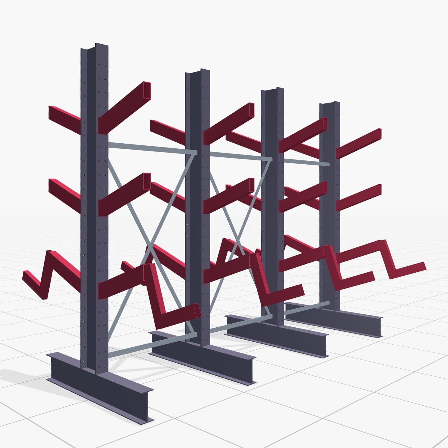 Schrägarmregale KHX 3020, H: 2.500 mm (IPE 200), B: 3103 mm, Feldanzahl: 3