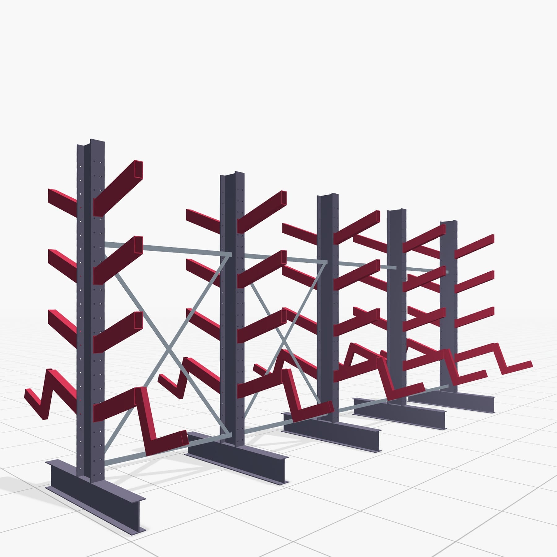 Schrägarmregale KHX 3020, H: 2.500 mm (IPE 200), B: 5244 mm, Feldanzahl: 4