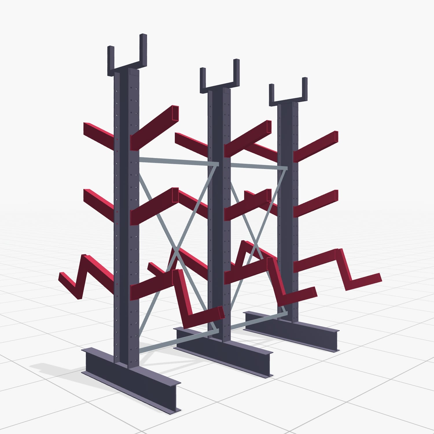 Schrägarmregale KHX 3020, H: 2.500 mm (IPE 200), B: 2102 mm, Feldanzahl: 2