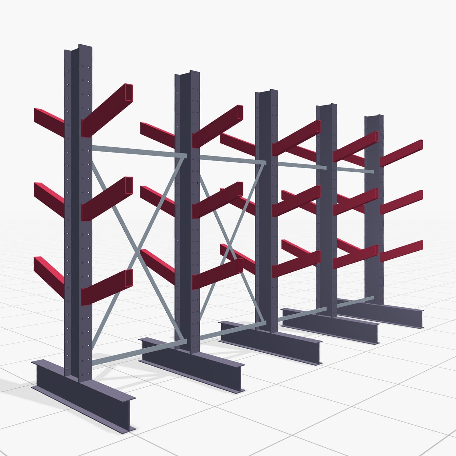 Schrägarmregale KHX 3020, H: 2.500 mm (IPE 200), B: 4104 mm, Feldanzahl: 4