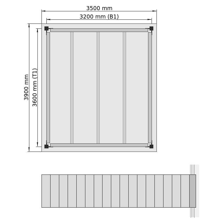 Lagerbühnen LBX 8000 Rechteck, 1 Feld, B: 3.500 mm, T: 3.900 mm mm, Treppe: vorgesetzt, Übergabe: ohne