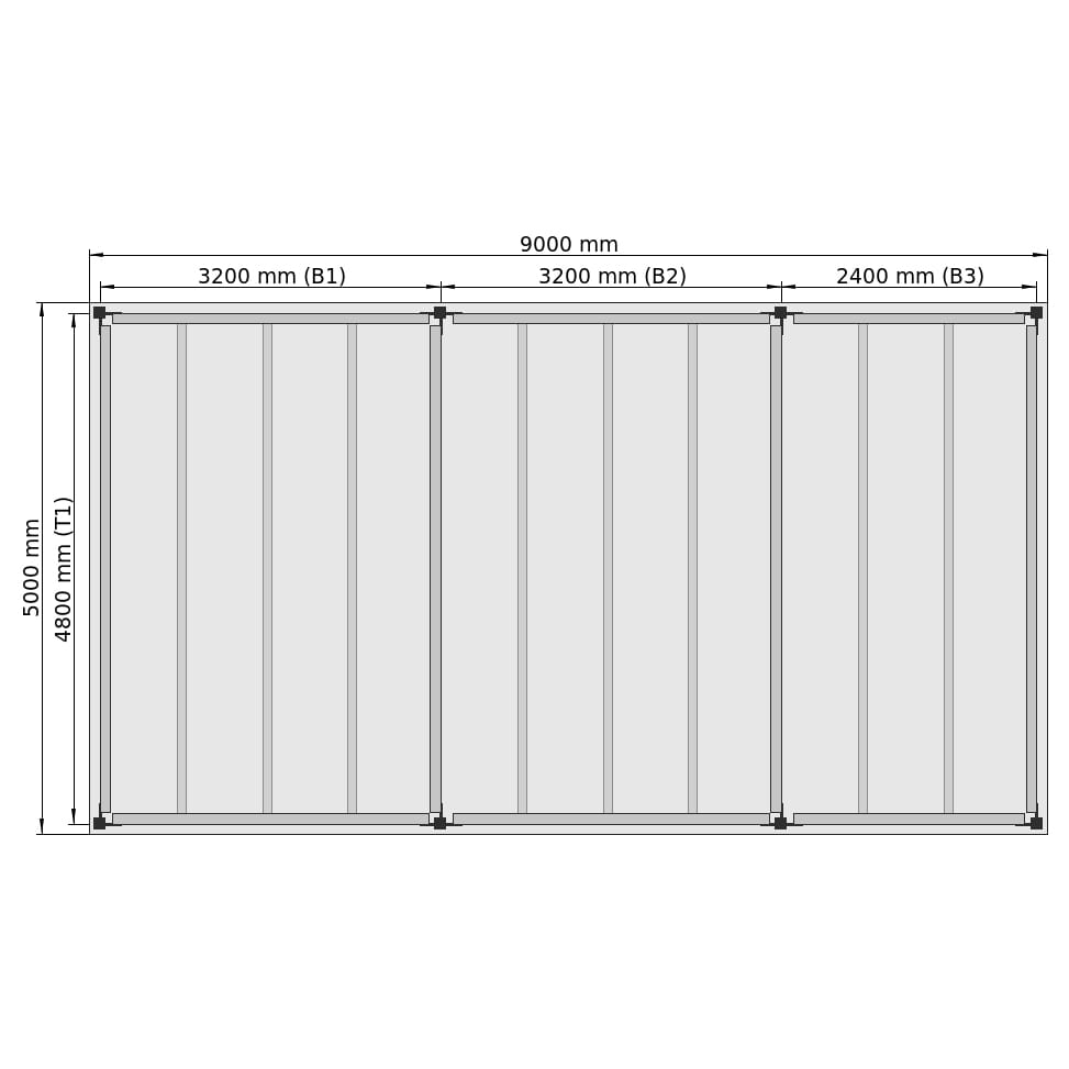 Lagerbühnen LBX 8000 Rechteck, 3 Felder, B: 9.000 mm, T: 5.000 mm mm, Treppe: ohne, Übergabe: ohne