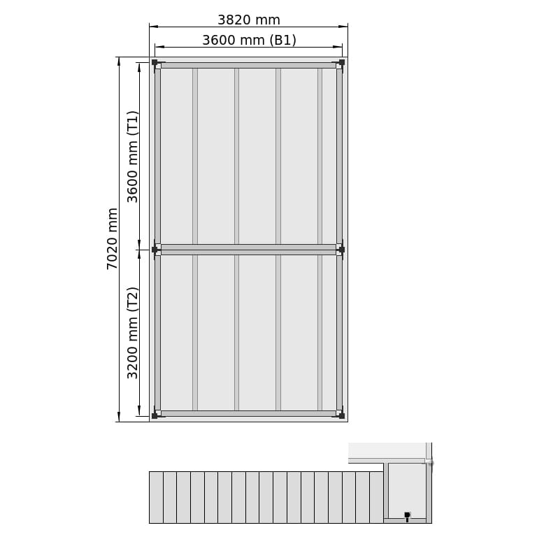 Lagerbühnen LBX 8000 Rechteck, 2 Felder hintereinander, B: 3.820 mm, T: 8.200 mm mm, Treppe: aussenMitPodest, Übergabe: ohne