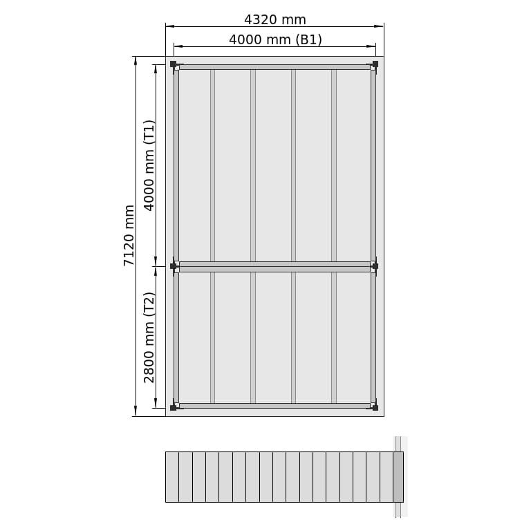 Lagerbühnen LBX 8000 Rechteck, 2 Felder hintereinander, B: 4.320 mm, T: 7.120 mm mm, Treppe: vorgesetzt, Übergabe: ohne