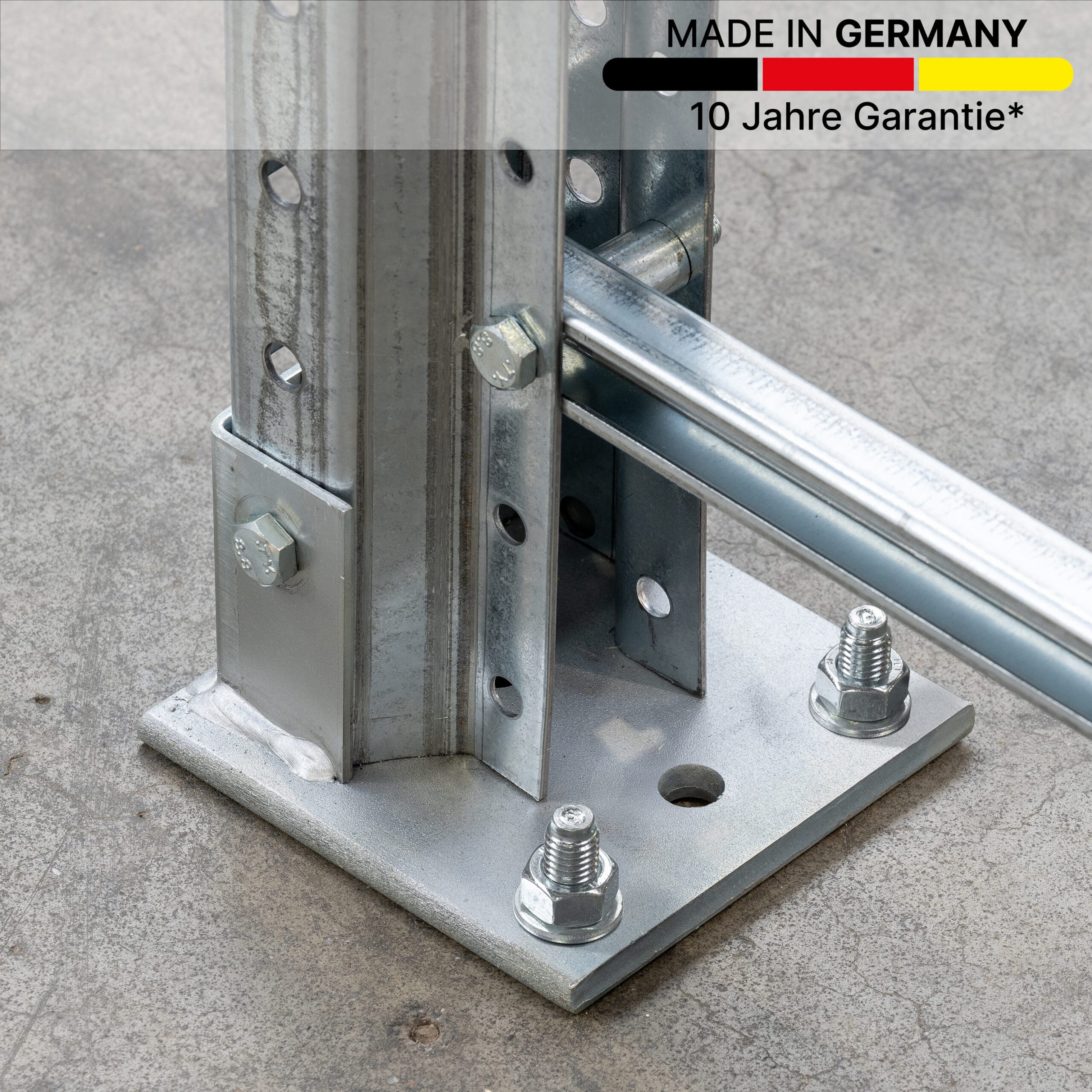 Palettenregal - Detailansicht, mit MADE IN GERMANY Sticker