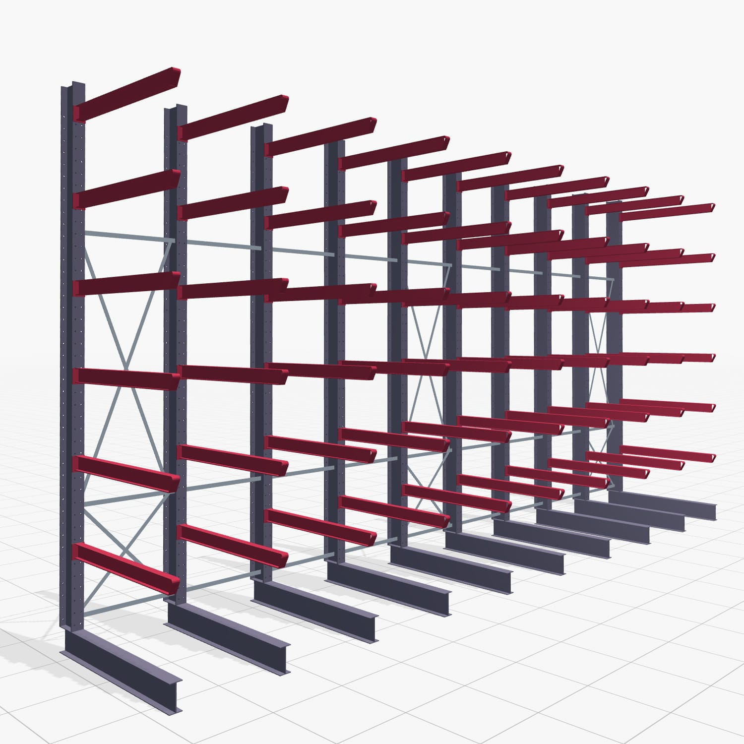 Kragarmregal Staplerbedient KSX 2000, H: 4.500 mm, B: 9100 mm, Armlänge: 1.500 mm, Einseitige Nutzung