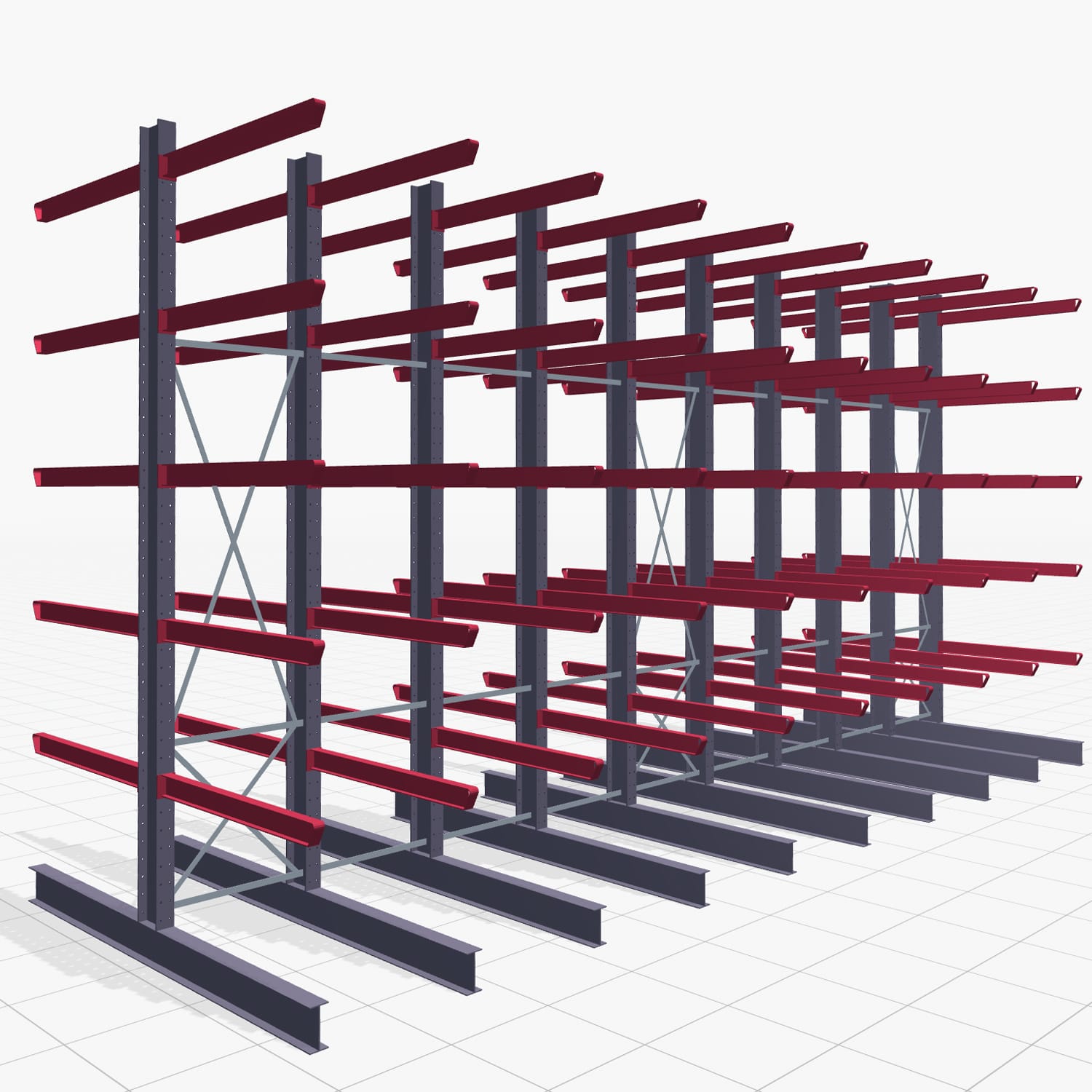 Kragarmregal Staplerbedient KSX 2000, H: 4.500 mm, B: 9100 mm, Armlänge: 1.500 mm, Zweiseitige Nutzung