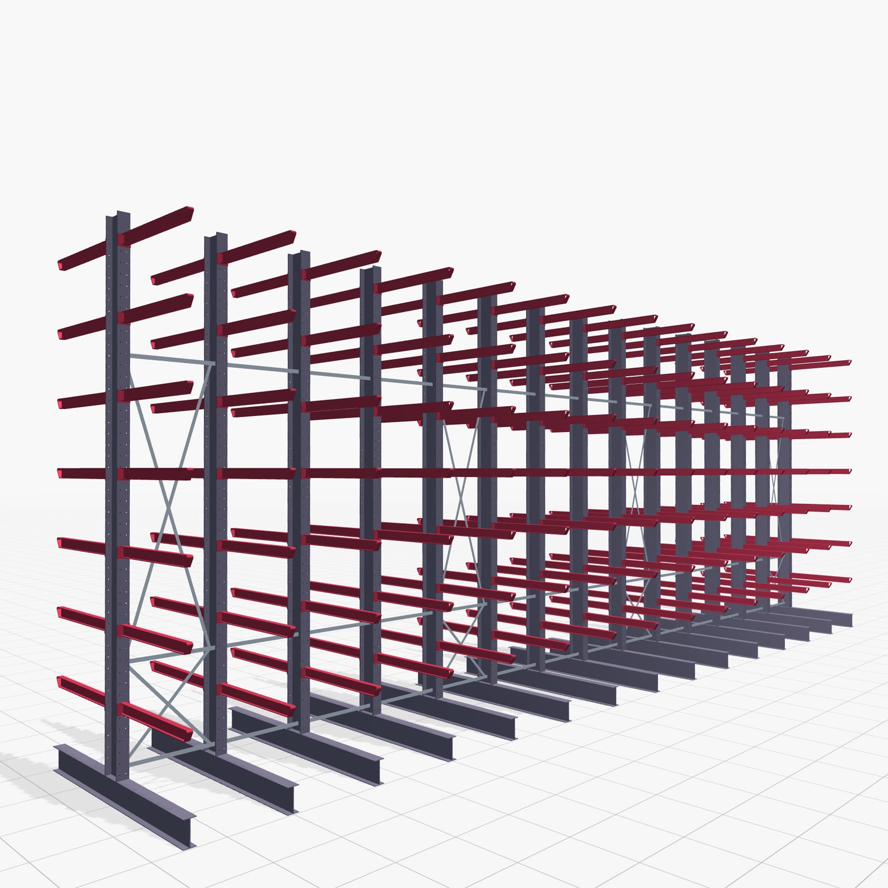 Kragarmregal Staplerbedient KSX 2000, H: 5.000 mm, B: 14110 mm, Armlänge: 1.200 mm, Zweiseitige Nutzung