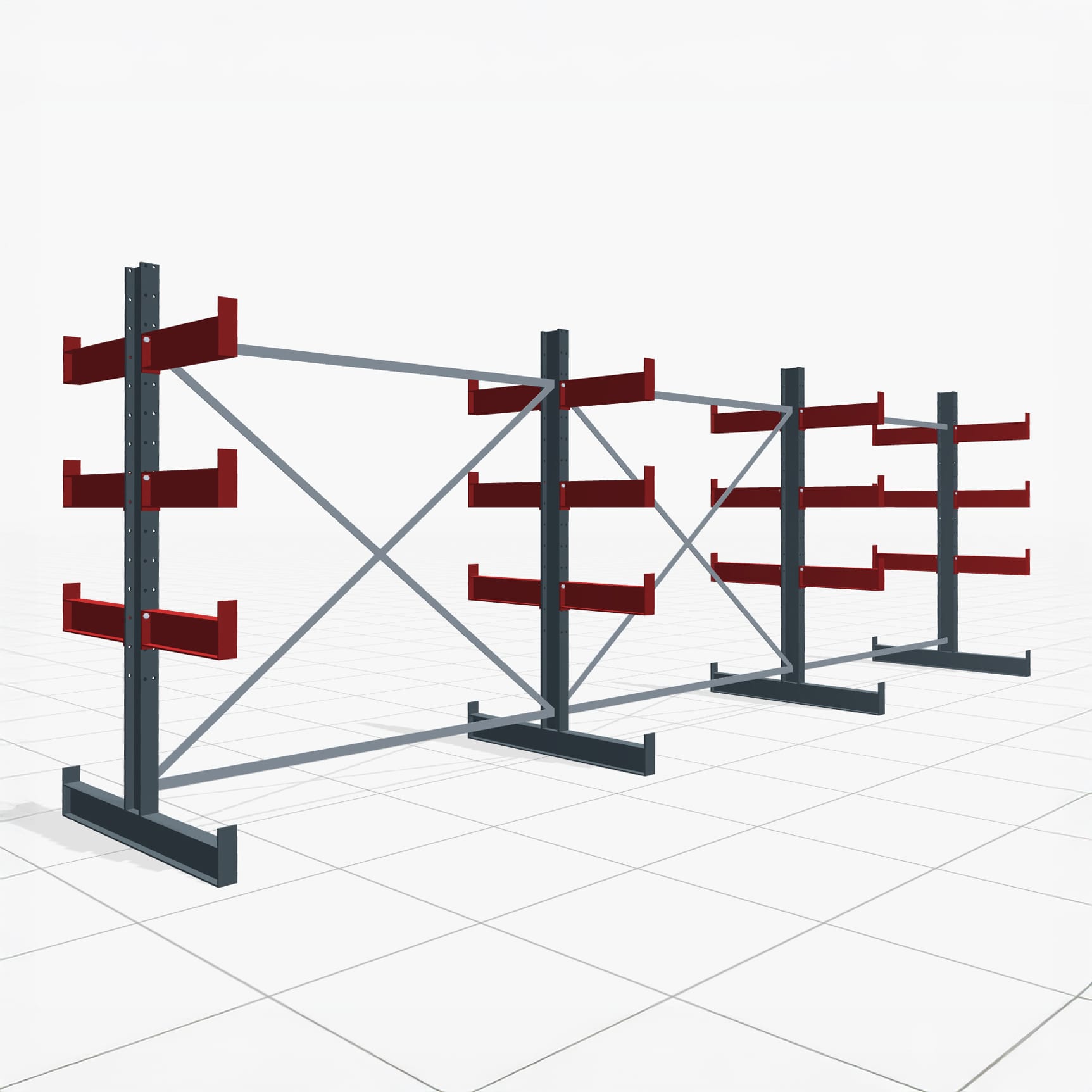 Kragarmregale Handbedient KHX 3000, H: 2.000 mm, B: 6.076 mm mm, Armlänge: 2.240 kg, Zweiseitige Nutzung