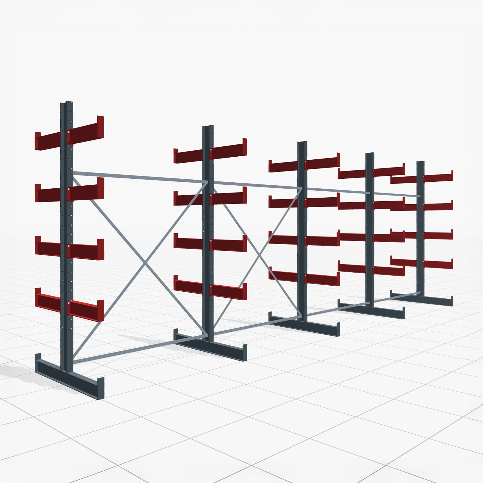 Kragarmregale Handbedient KHX 3000, H: 3.000 mm, B: 8.077 mm mm, Armlänge: 2.240 kg, Zweiseitige Nutzung