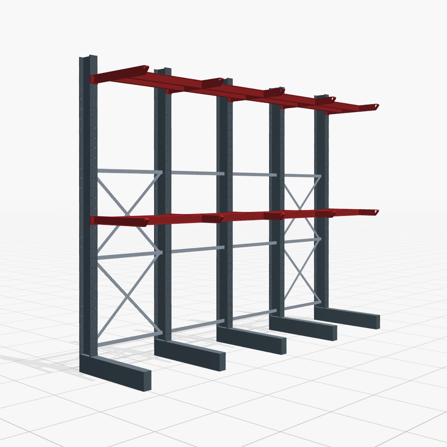 Kragarmregale Staplerbedient KSX 2000, H: 3.000 mm, B: 4110 mm, Armlänge: 800 mm, Einseitige Nutzung