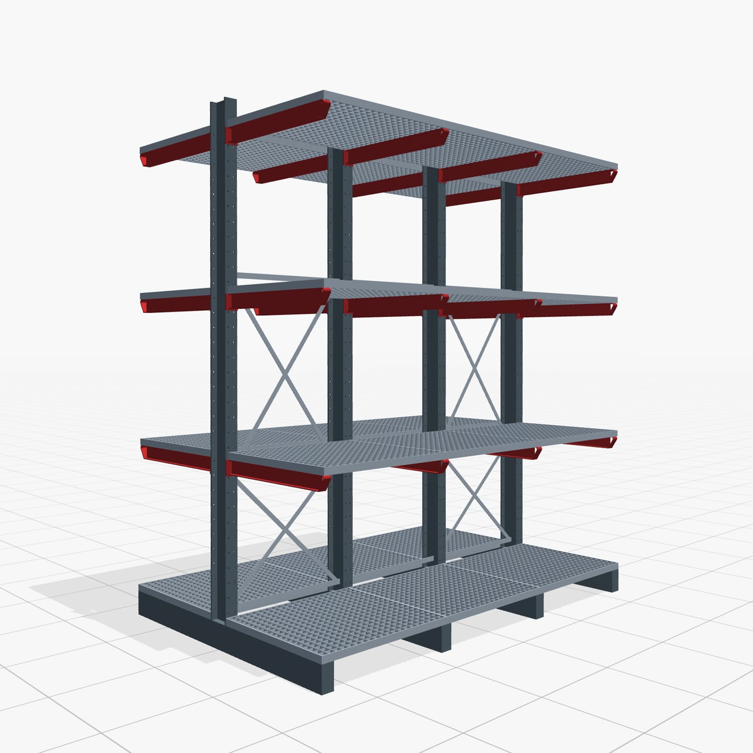 Kragarmregale Staplerbedient KSX 2000, H: 3.500 mm, B: 3100 mm, Armlänge: 1.000 mm, Zweiseitige Nutzung