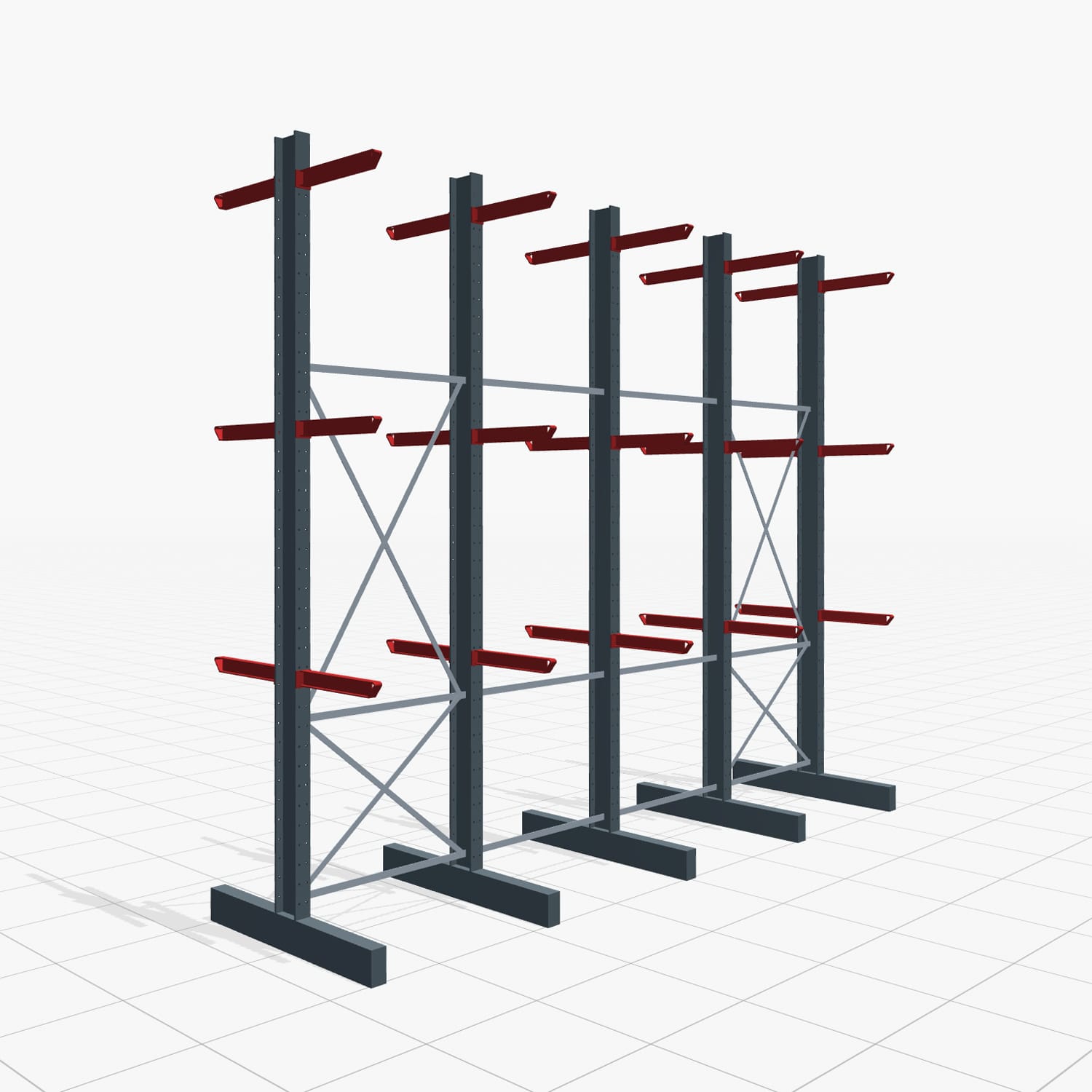 Kragarmregale Staplerbedient KSX 2000, H: 4.000 mm, B: 4900 mm, Armlänge: 600 mm, Zweiseitige Nutzung