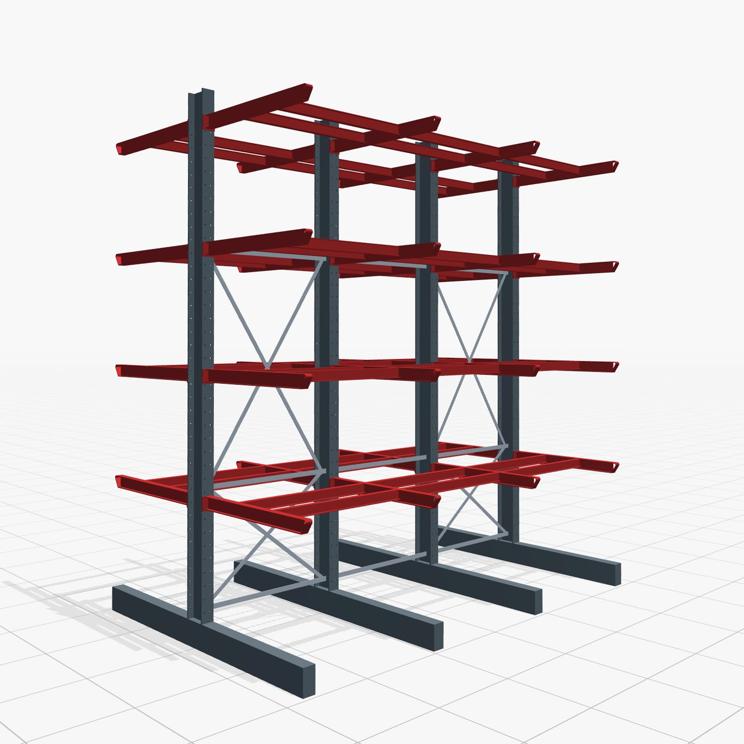 Kragarmregale Staplerbedient KSX 2000, H: 4.000 mm, B: 3700 mm, Armlänge: 1.200 mm, Zweiseitige Nutzung