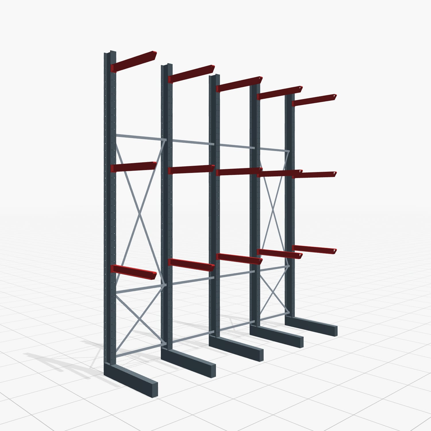 Kragarmregale Staplerbedient KSX 2000, H: 4.500 mm, B: 4110 mm, Armlänge: 1.000 mm, Einseitige Nutzung