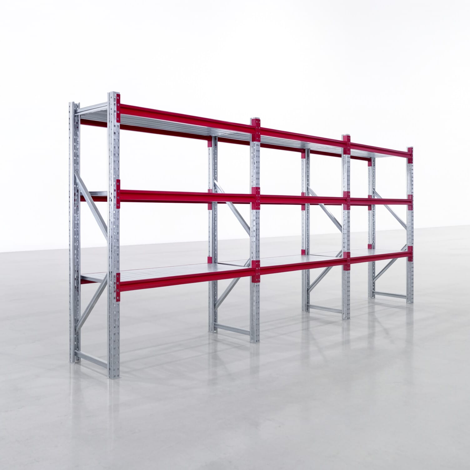 Weitspannregale WSX 5000, H: 2.000 mm, B: 4.748 mm mm, T: 600 mm, Ebenen: 4, Feldbreite: 1.500 mm, Auflage: Stahlboden