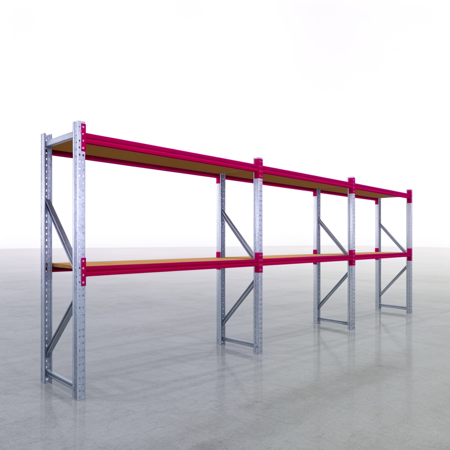 Weitspannregale WSX 5000, H: 2.000 mm, B: 6.233 mm mm, T: 600 mm, Ebenen: 3, Feldbreite: 2.000 mm, Auflage: Spanplatte